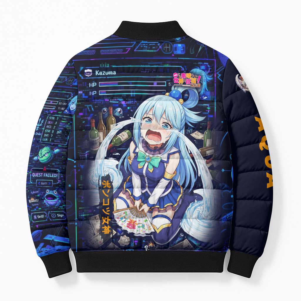 Aqua Axis Order High Priestess Bomber Puffer Jacket Retro Anime RPG Interface Style