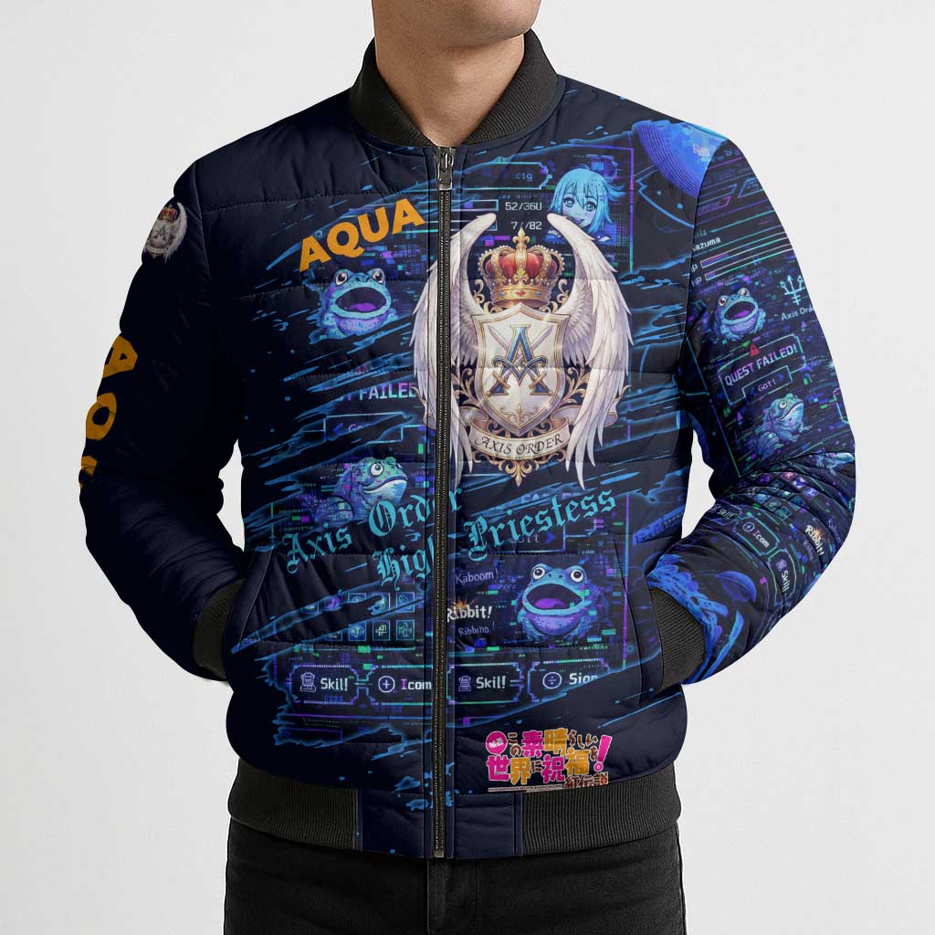 Aqua Axis Order High Priestess Bomber Puffer Jacket Retro Anime RPG Interface Style