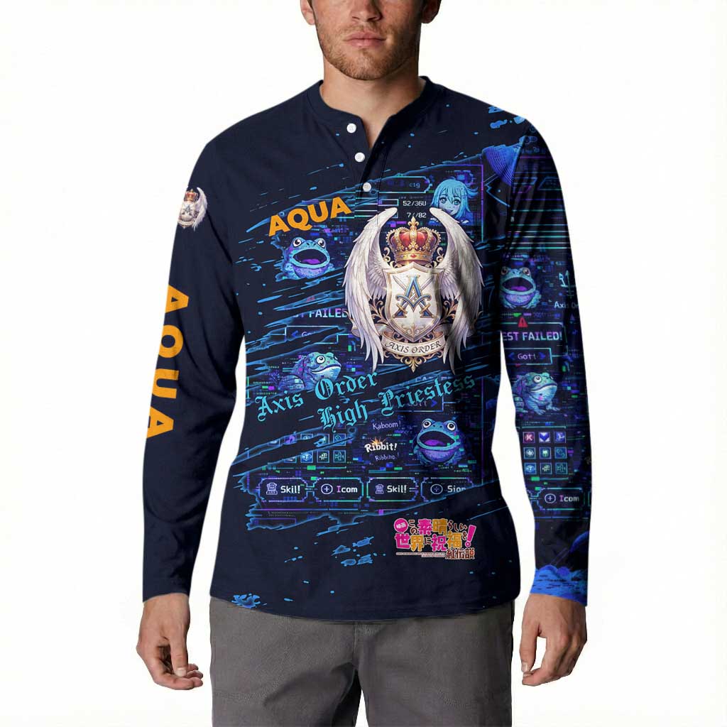 Aqua Axis Order High Priestess Button Sweatshirt Retro Anime RPG Interface Style