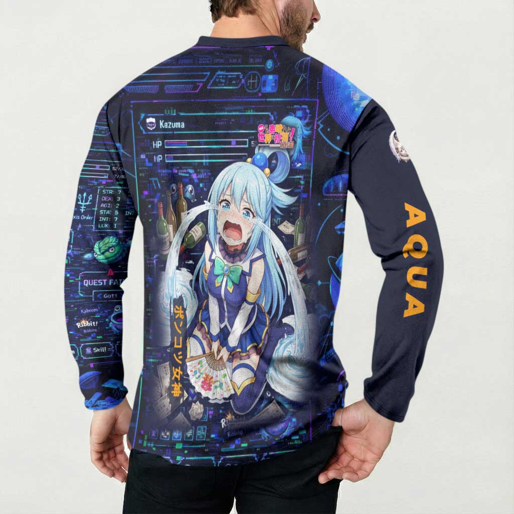 Aqua Axis Order High Priestess Button Sweatshirt Retro Anime RPG Interface Style