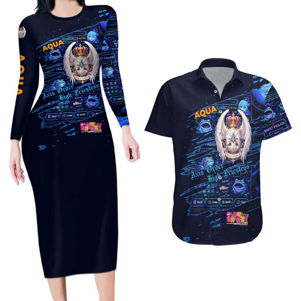 Aqua Axis Order High Priestess Couples Matching Long Sleeve Bodycon Dress and Hawaiian Shirt Retro Anime RPG Interface Style