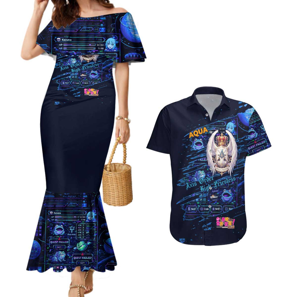 Aqua Axis Order High Priestess Couples Matching Mermaid Dress and Hawaiian Shirt Retro Anime RPG Interface Style