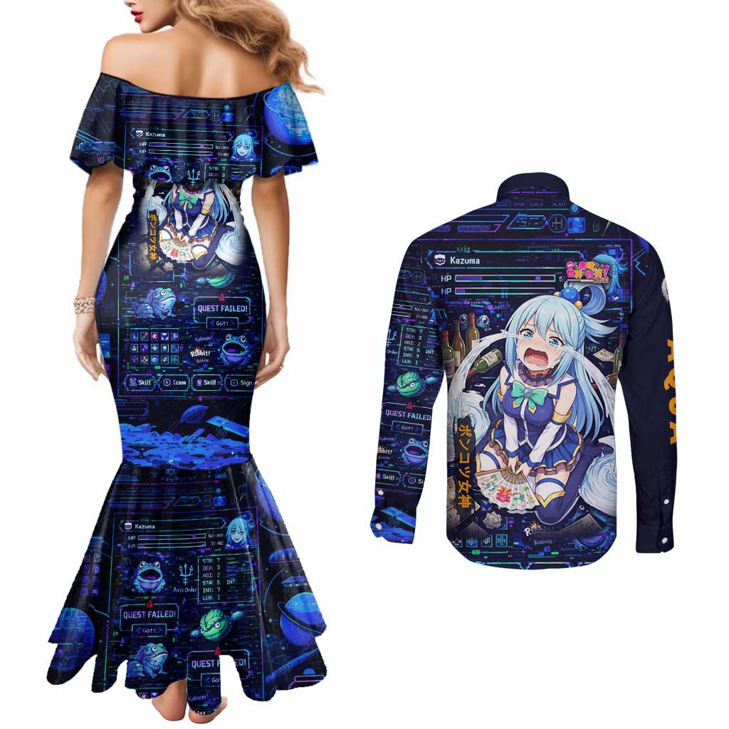 Aqua Axis Order High Priestess Couples Matching Mermaid Dress and Long Sleeve Button Shirt Retro Anime RPG Interface Style