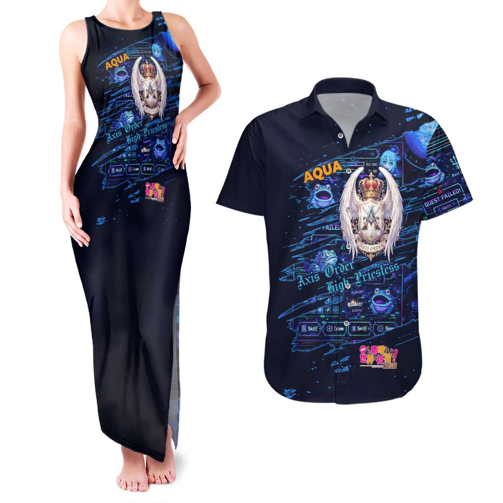 Aqua Axis Order High Priestess Couples Matching Tank Maxi Dress and Hawaiian Shirt Retro Anime RPG Interface Style