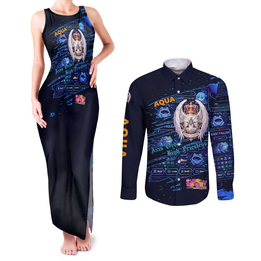 Aqua Axis Order High Priestess Couples Matching Tank Maxi Dress and Long Sleeve Button Shirt Retro Anime RPG Interface Style