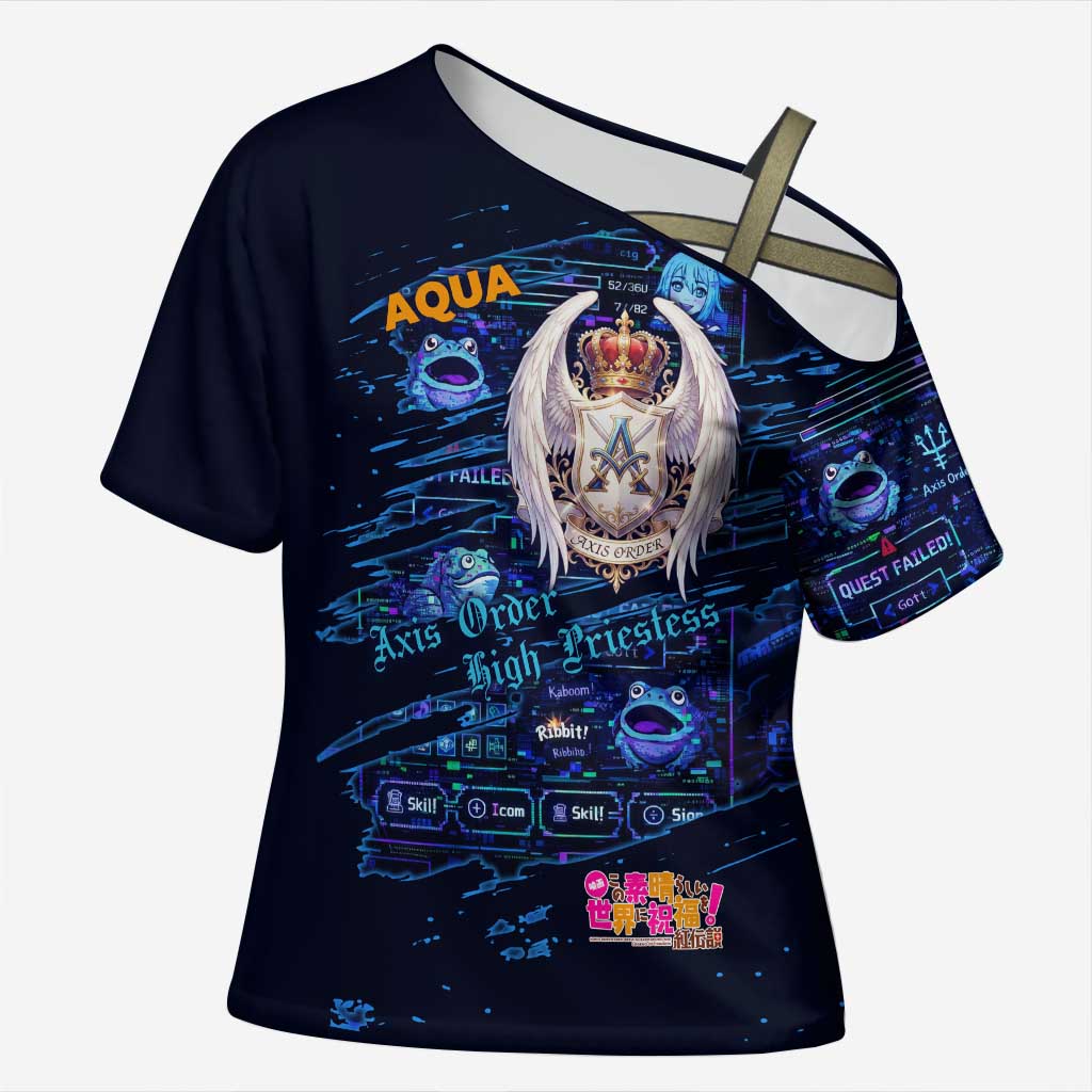 Aqua Axis Order High Priestess Cross Shoulder Shirt Retro Anime RPG Interface Style