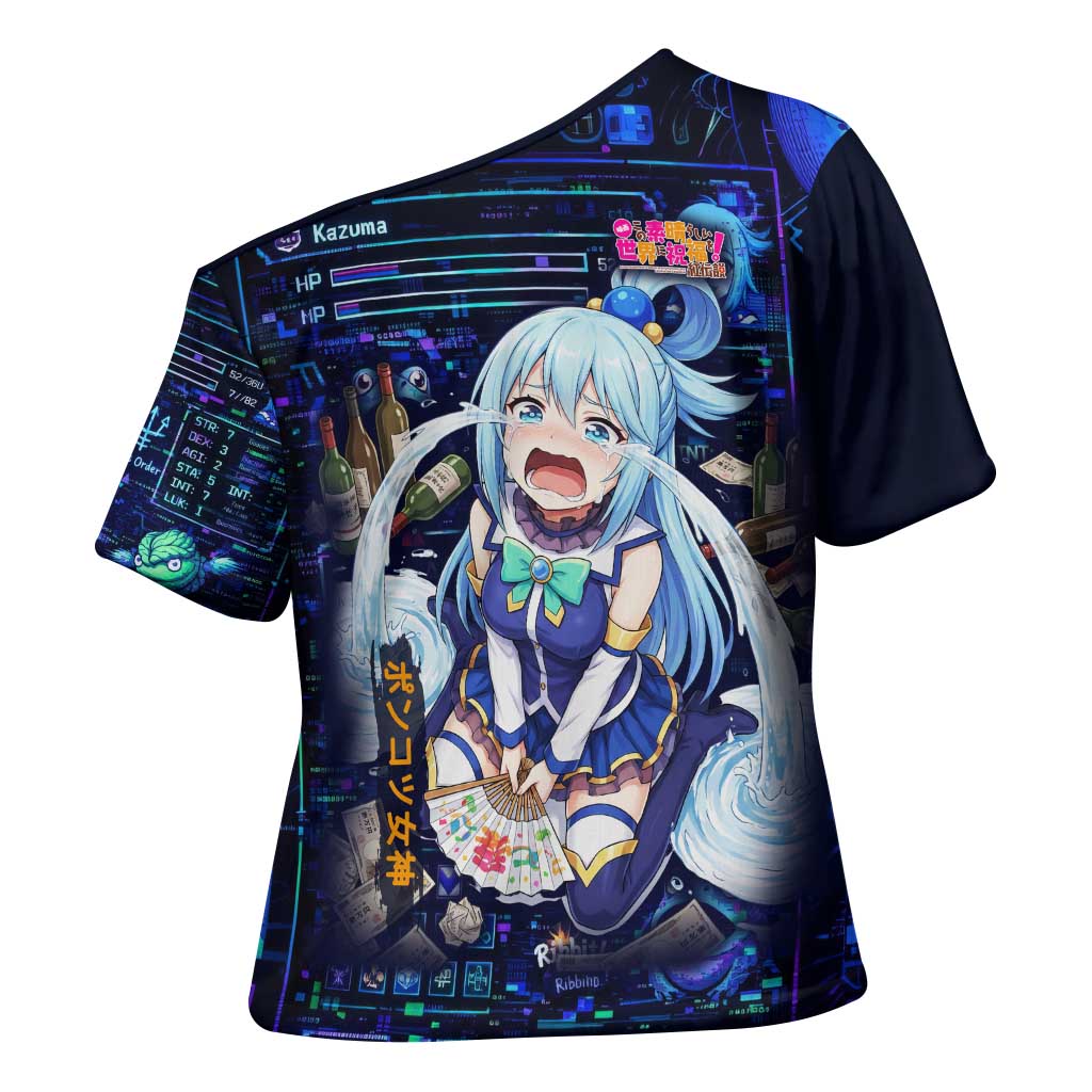 Aqua Axis Order High Priestess Cross Shoulder Shirt Retro Anime RPG Interface Style