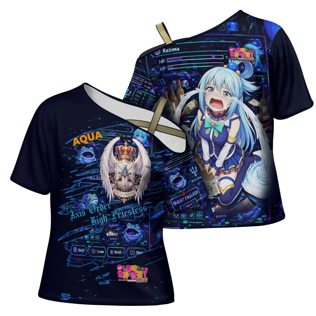 Aqua Axis Order High Priestess Cross Shoulder Shirt Retro Anime RPG Interface Style