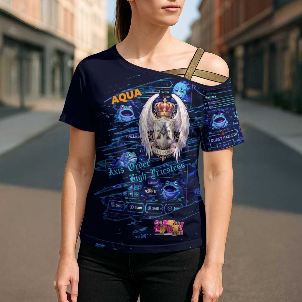 Aqua Axis Order High Priestess Cross Shoulder Shirt Retro Anime RPG Interface Style