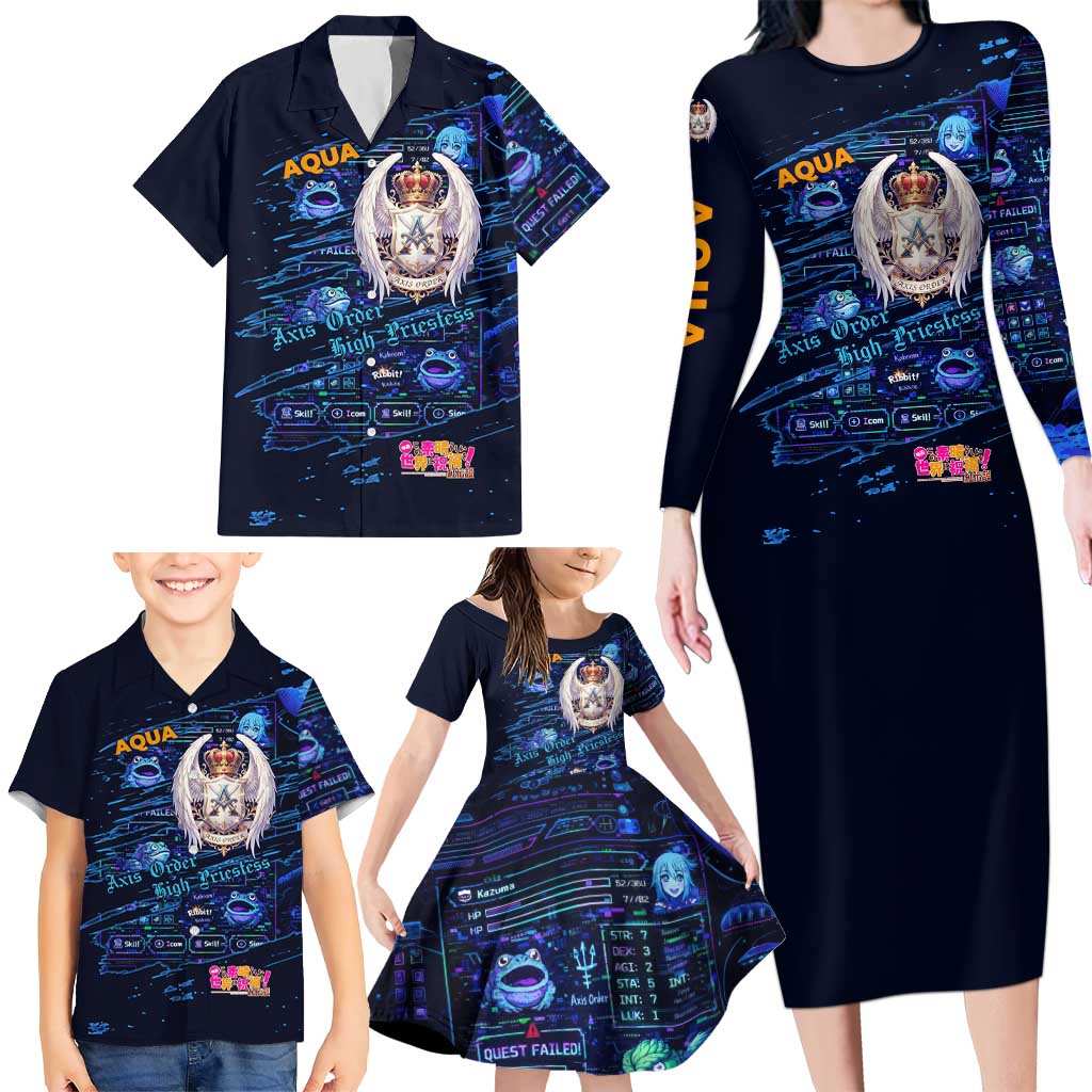 Aqua Axis Order High Priestess Family Matching Long Sleeve Bodycon Dress and Hawaiian Shirt Retro Anime RPG Interface Style