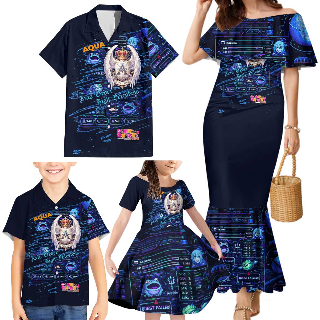 Aqua Axis Order High Priestess Family Matching Mermaid Dress and Hawaiian Shirt Retro Anime RPG Interface Style