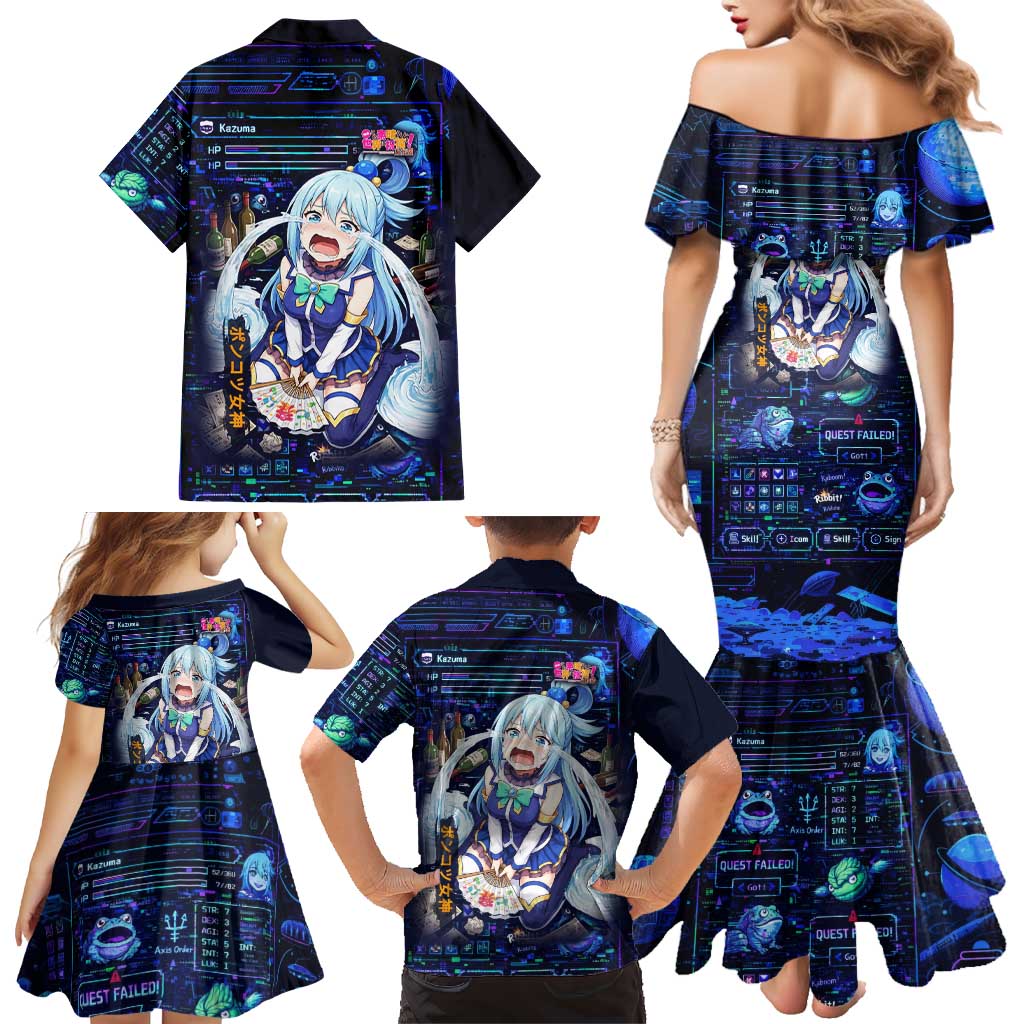 Aqua Axis Order High Priestess Family Matching Mermaid Dress and Hawaiian Shirt Retro Anime RPG Interface Style