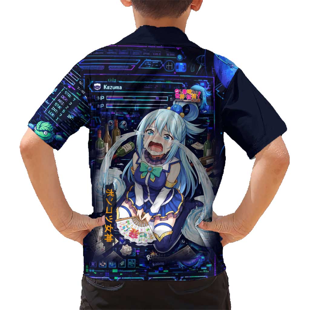 Aqua Axis Order High Priestess Family Matching Off Shoulder Maxi Dress and Hawaiian Shirt Retro Anime RPG Interface Style