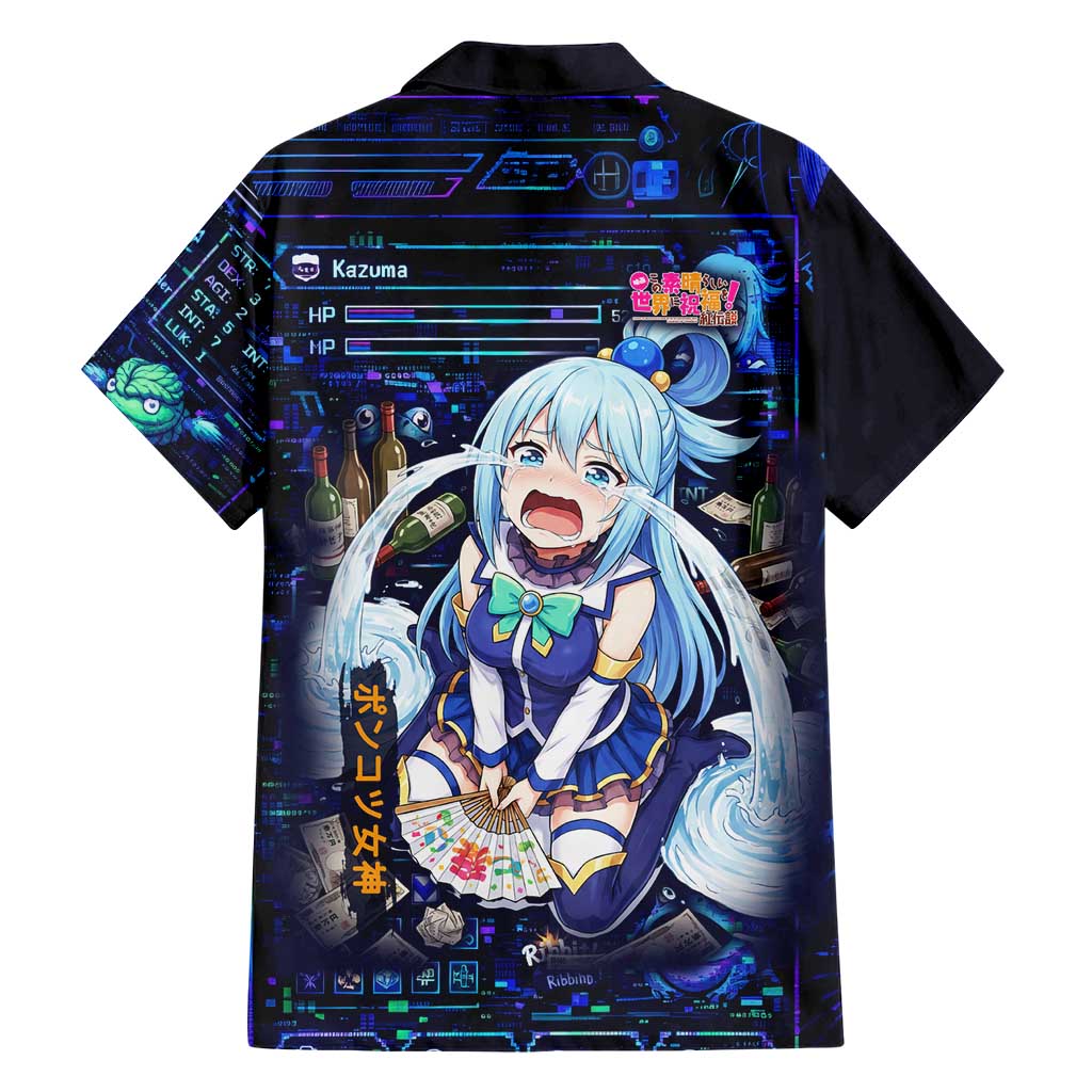 Aqua Axis Order High Priestess Family Matching Off Shoulder Maxi Dress and Hawaiian Shirt Retro Anime RPG Interface Style