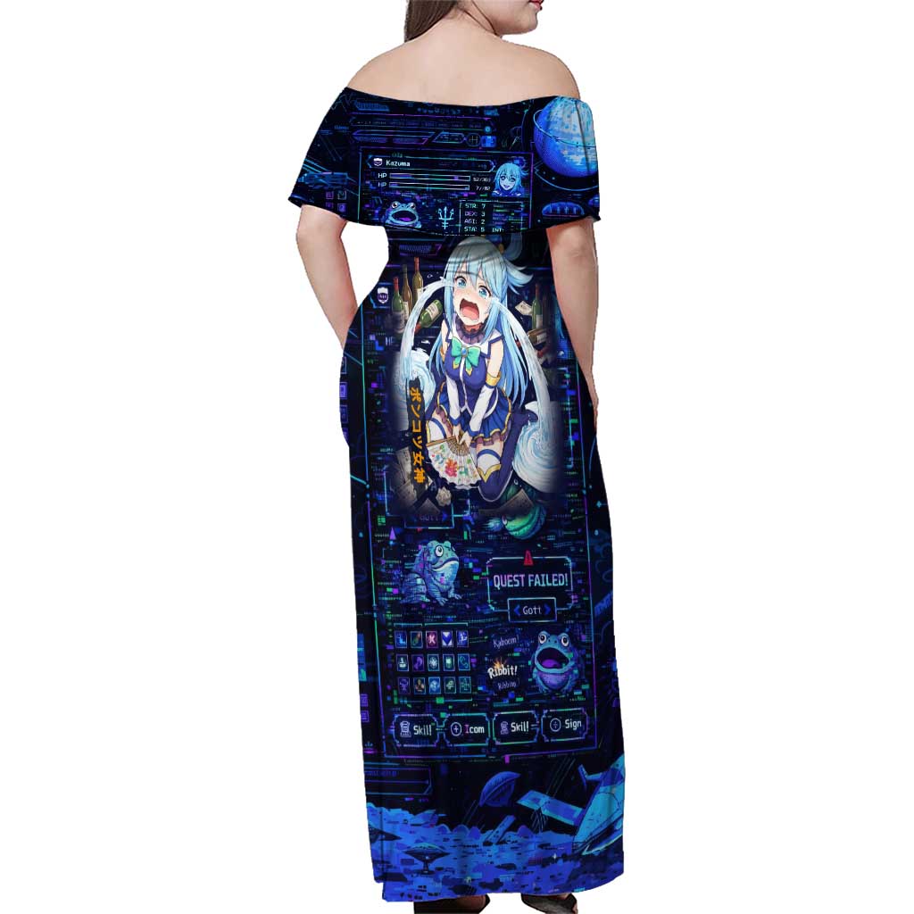 Aqua Axis Order High Priestess Family Matching Off Shoulder Maxi Dress and Hawaiian Shirt Retro Anime RPG Interface Style