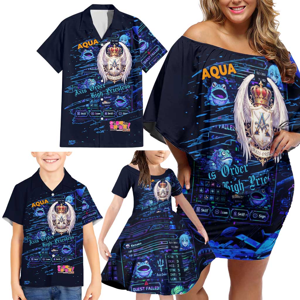 Aqua Axis Order High Priestess Family Matching Off Shoulder Short Dress and Hawaiian Shirt Retro Anime RPG Interface Style