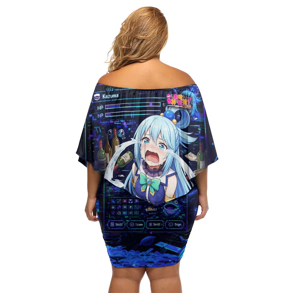 Aqua Axis Order High Priestess Family Matching Off Shoulder Short Dress and Hawaiian Shirt Retro Anime RPG Interface Style