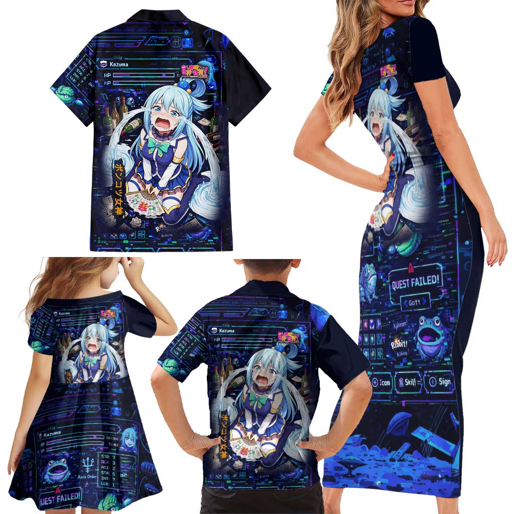 Aqua Axis Order High Priestess Family Matching Short Sleeve Bodycon Dress and Hawaiian Shirt Retro Anime RPG Interface Style