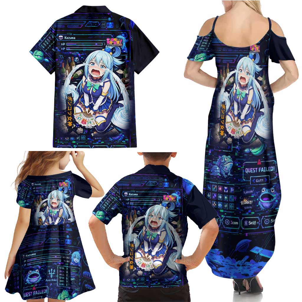 Aqua Axis Order High Priestess Family Matching Summer Maxi Dress and Hawaiian Shirt Retro Anime RPG Interface Style
