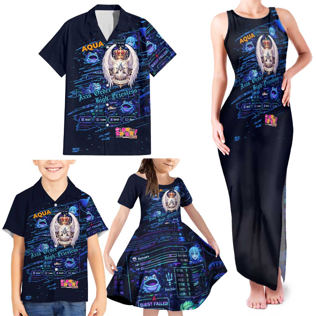 Aqua Axis Order High Priestess Family Matching Tank Maxi Dress and Hawaiian Shirt Retro Anime RPG Interface Style