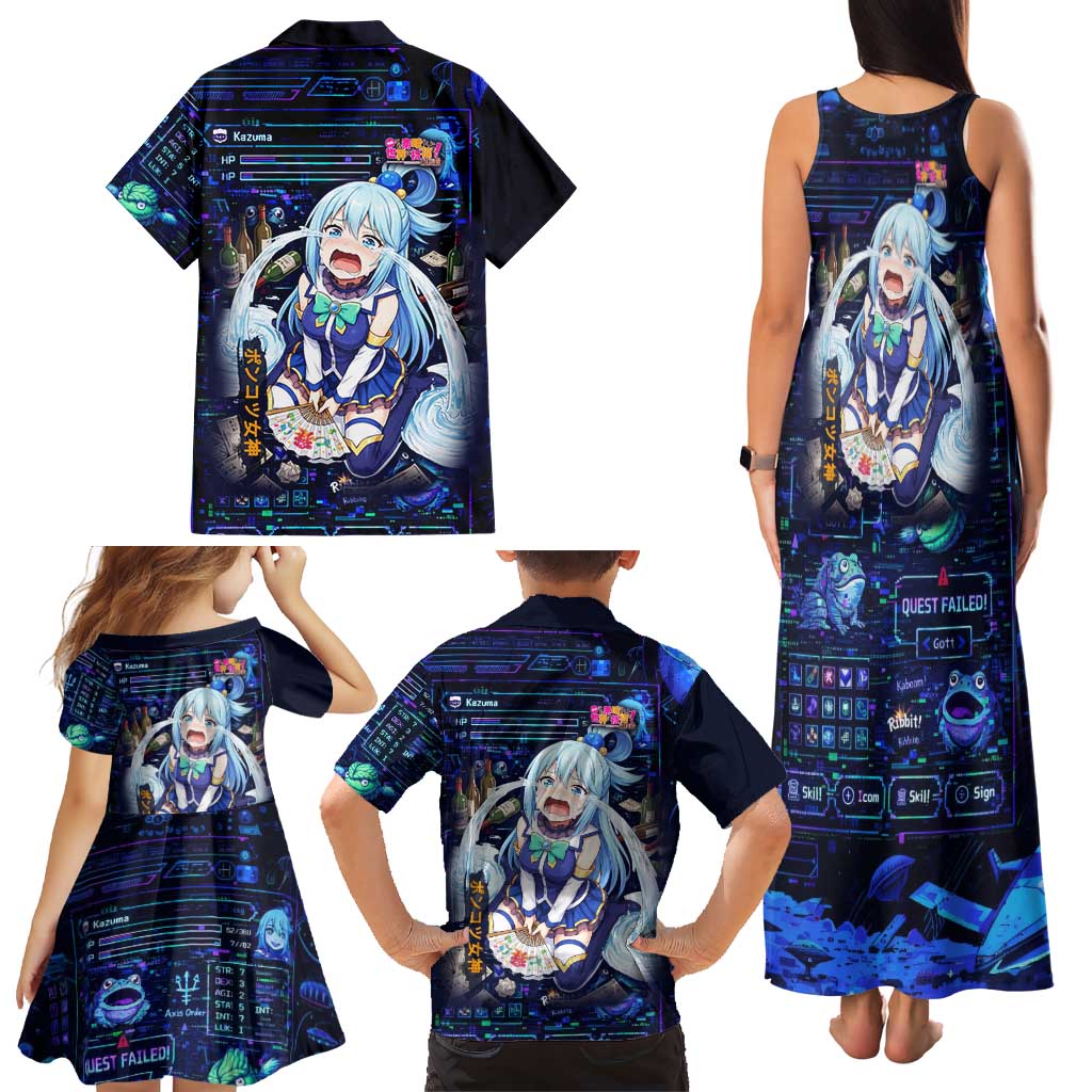 Aqua Axis Order High Priestess Family Matching Tank Maxi Dress and Hawaiian Shirt Retro Anime RPG Interface Style