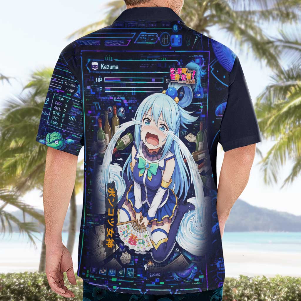 Aqua Axis Order High Priestess Hawaiian Shirt Retro Anime RPG Interface Style