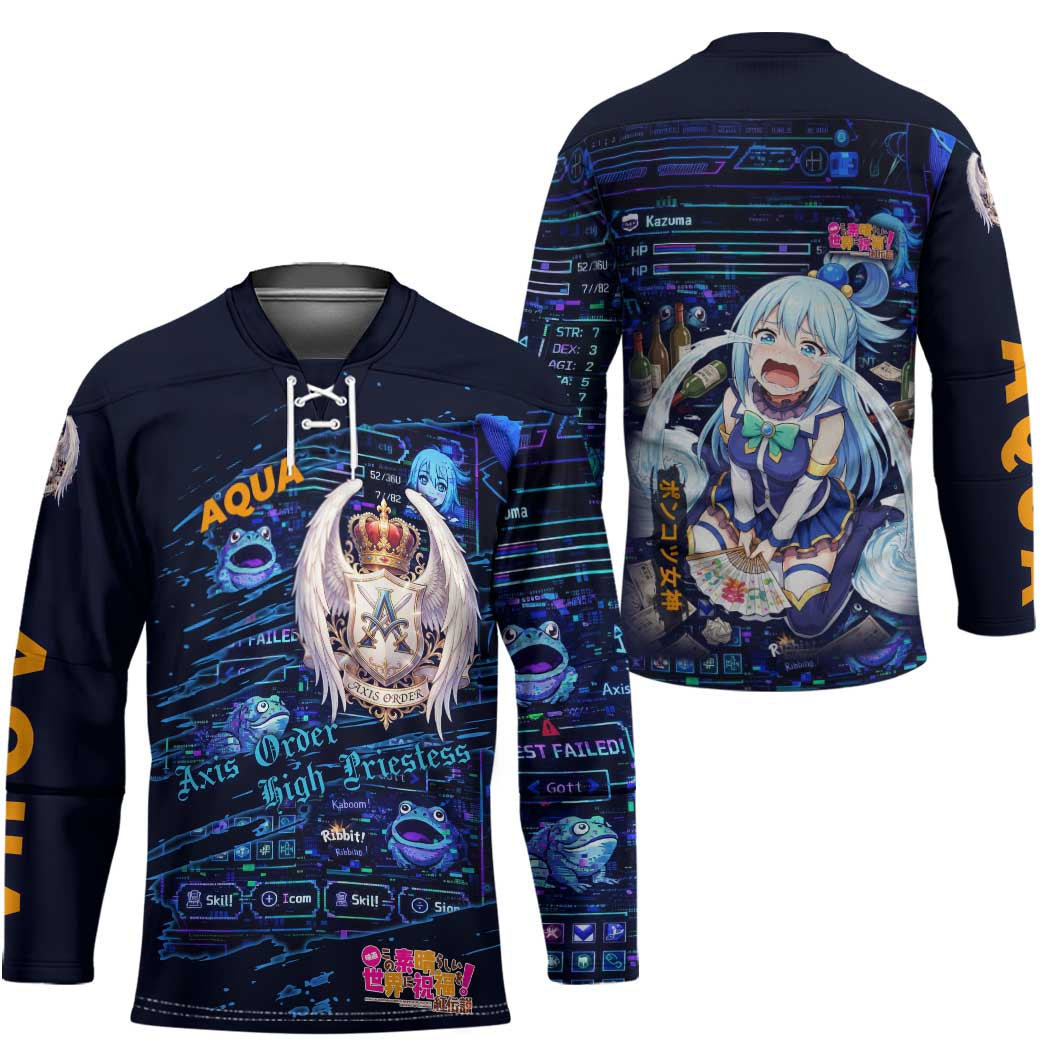 Aqua Axis Order High Priestess Hockey Jersey Retro Anime RPG Interface Style