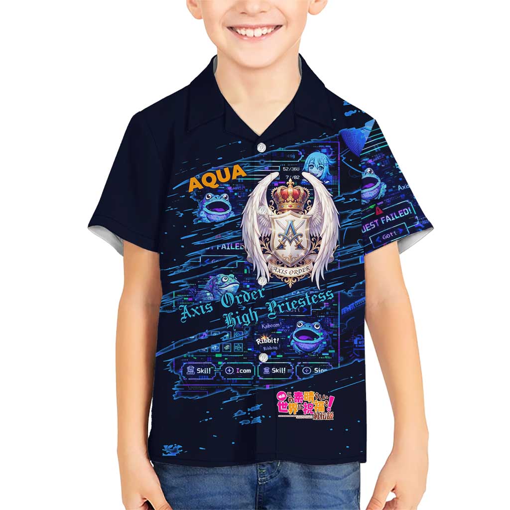 Aqua Axis Order High Priestess Kid Hawaiian Shirt Retro Anime RPG Interface Style