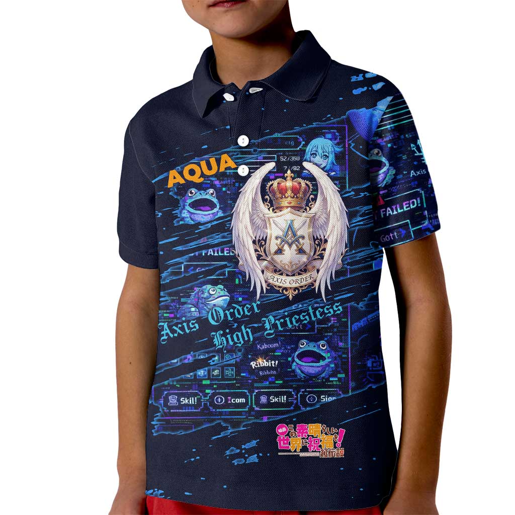 Aqua Axis Order High Priestess Kid Polo Shirt Retro Anime RPG Interface Style