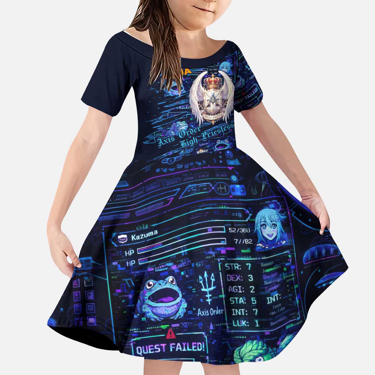 Aqua Axis Order High Priestess Kid Short Sleeve Dress Retro Anime RPG Interface Style
