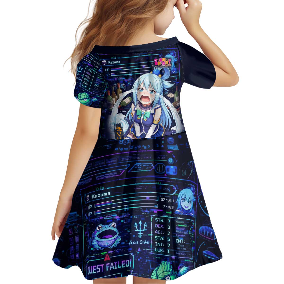 Aqua Axis Order High Priestess Kid Short Sleeve Dress Retro Anime RPG Interface Style