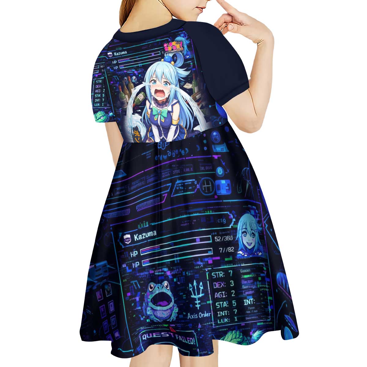 Aqua Axis Order High Priestess Kid Short Sleeve Dress Retro Anime RPG Interface Style