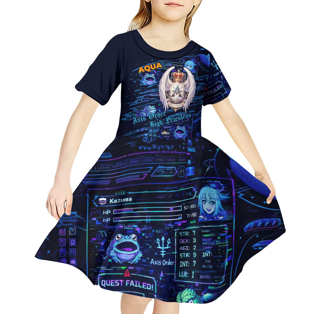 Aqua Axis Order High Priestess Kid Short Sleeve Dress Retro Anime RPG Interface Style