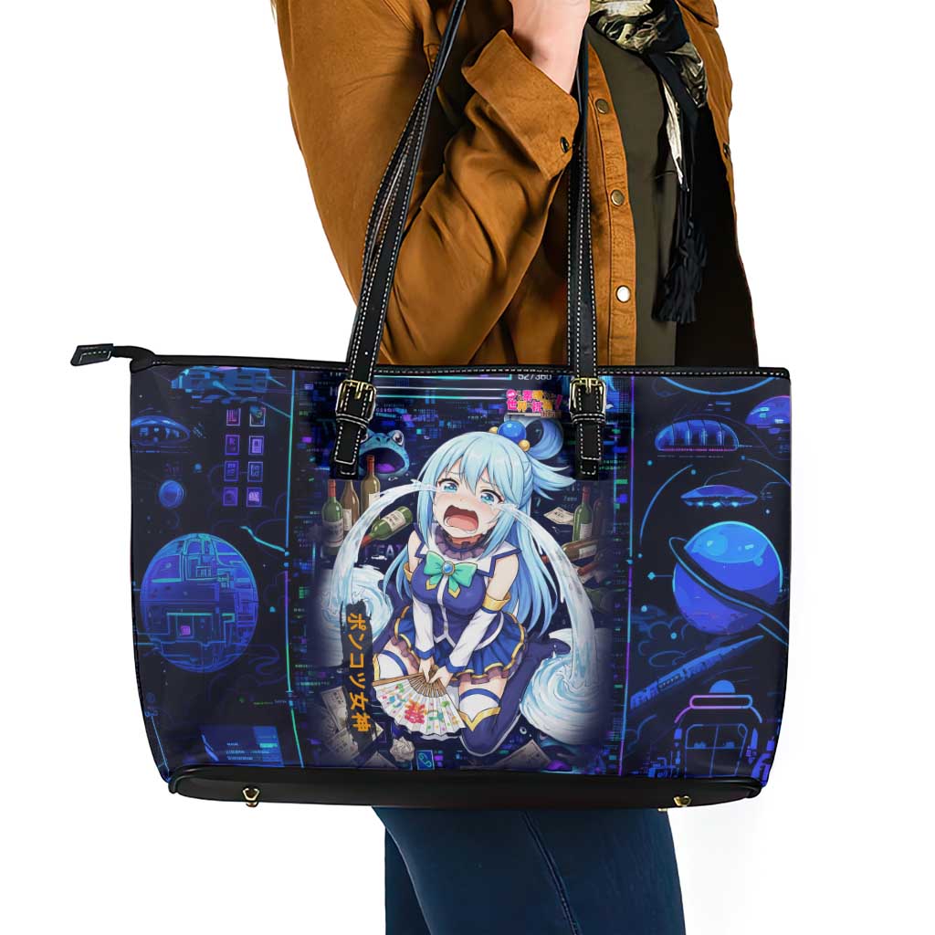 Aqua Axis Order High Priestess Leather Tote Bag Retro Anime RPG Interface Style