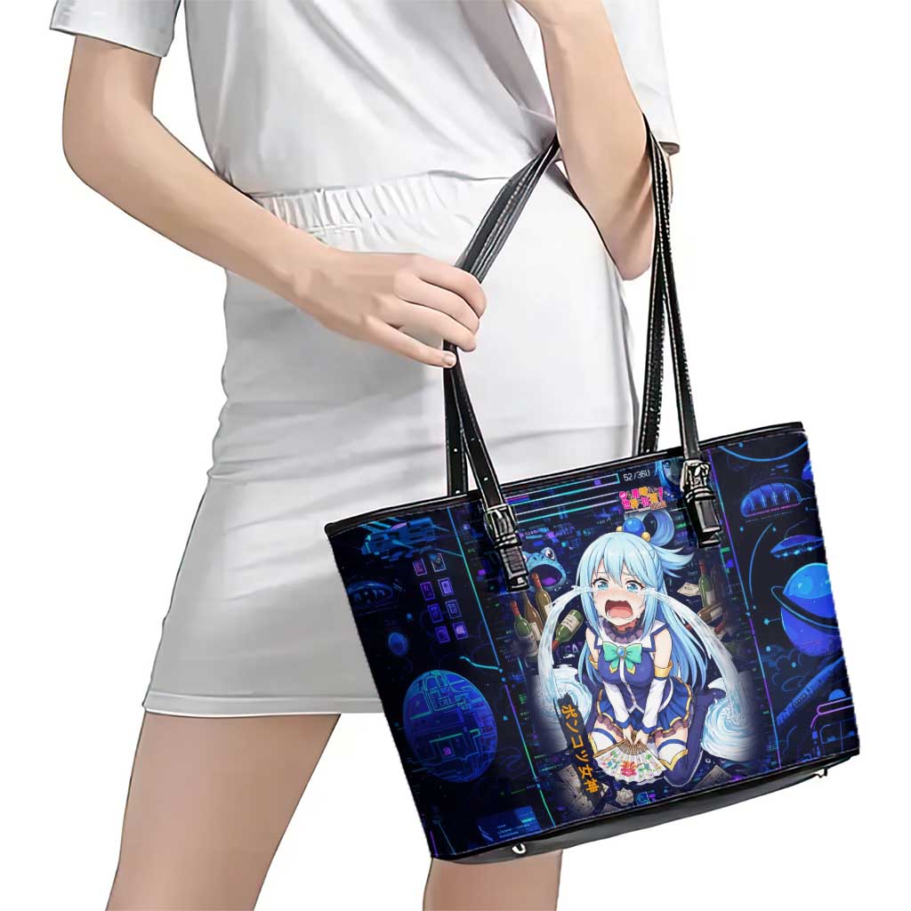 Aqua Axis Order High Priestess Leather Tote Bag Retro Anime RPG Interface Style
