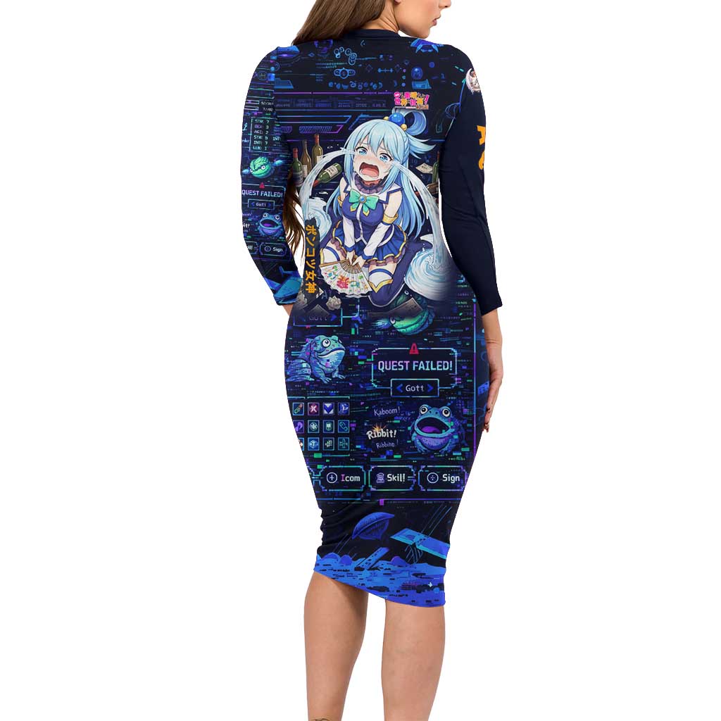 Aqua Axis Order High Priestess Long Sleeve Bodycon Dress Retro Anime RPG Interface Style