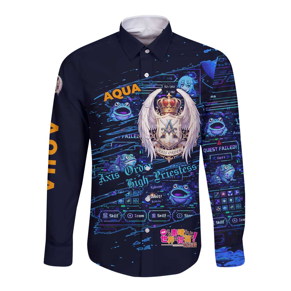 Aqua Axis Order High Priestess Long Sleeve Button Shirt Retro Anime RPG Interface Style