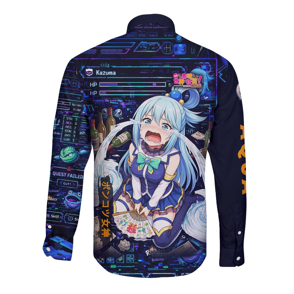 Aqua Axis Order High Priestess Long Sleeve Button Shirt Retro Anime RPG Interface Style