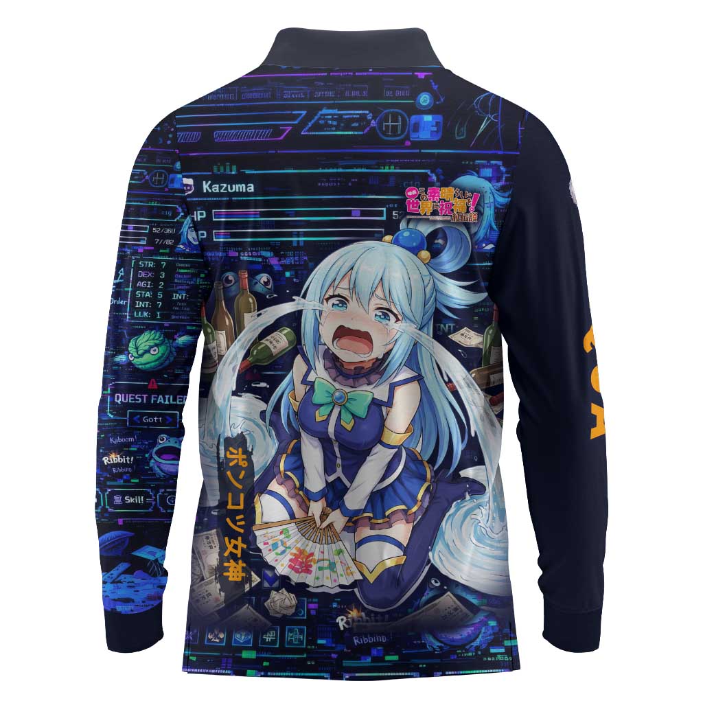 Aqua Axis Order High Priestess Long Sleeve Polo Shirt Retro Anime RPG Interface Style