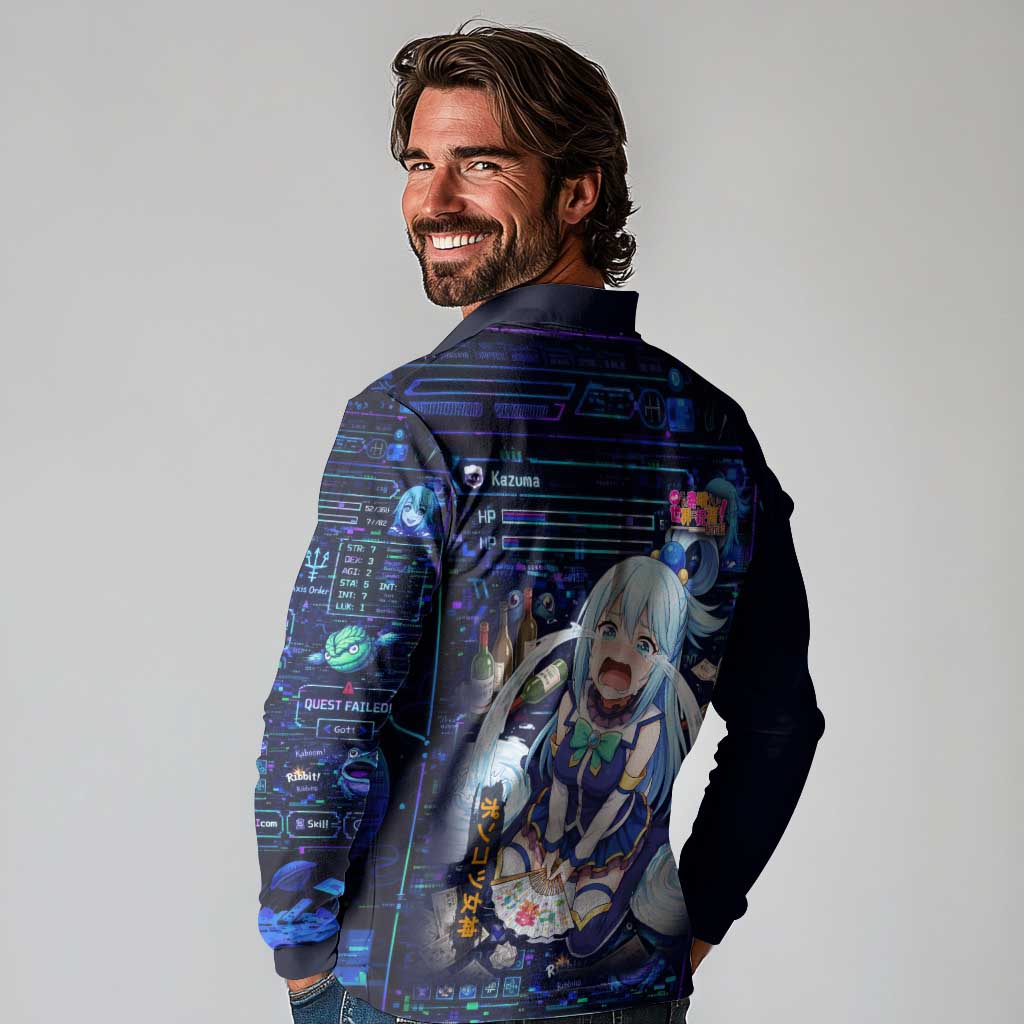 Aqua Axis Order High Priestess Long Sleeve Polo Shirt Retro Anime RPG Interface Style