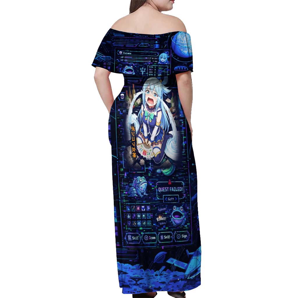 Aqua Axis Order High Priestess Off Shoulder Maxi Dress Retro Anime RPG Interface Style