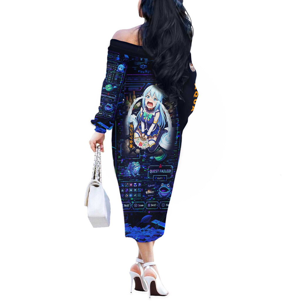 Aqua Axis Order High Priestess Off The Shoulder Long Sleeve Dress Retro Anime RPG Interface Style