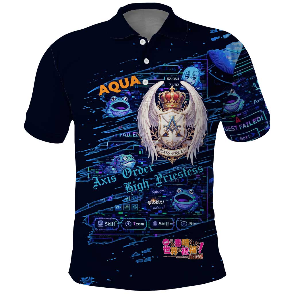 Aqua Axis Order High Priestess Polo Shirt Retro Anime RPG Interface Style