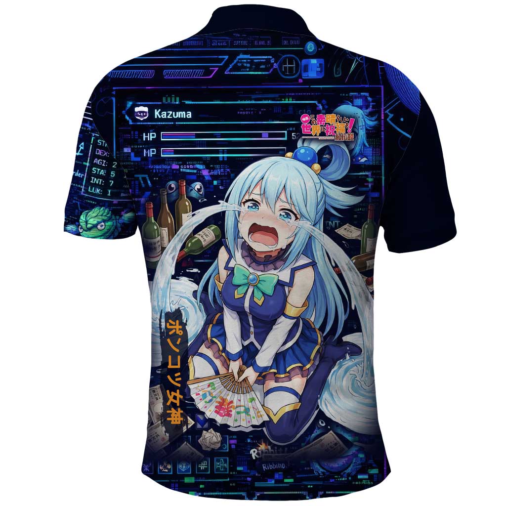 Aqua Axis Order High Priestess Polo Shirt Retro Anime RPG Interface Style