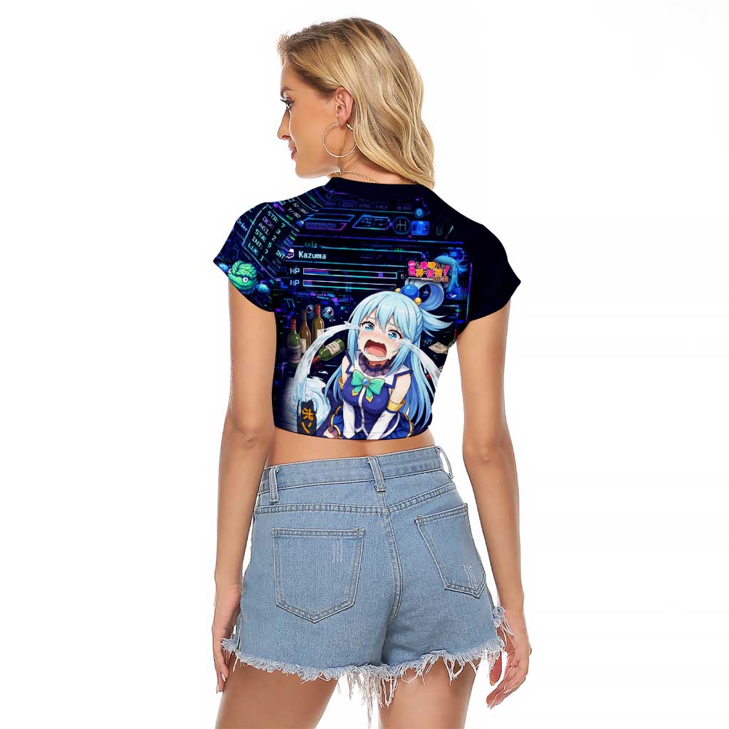 Aqua Axis Order High Priestess Raglan Cropped T Shirt Retro Anime RPG Interface Style