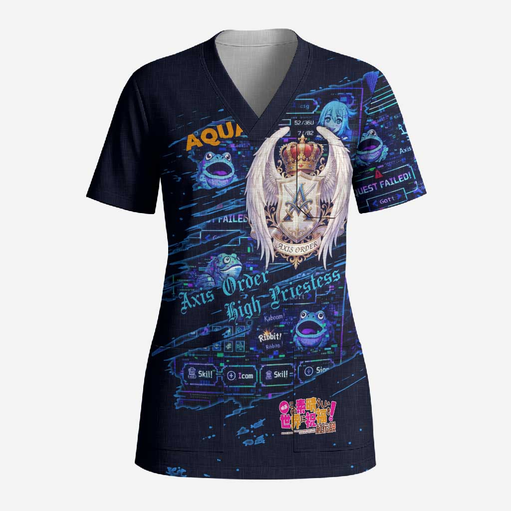 Aqua Axis Order High Priestess Scrub Top Retro Anime RPG Interface Style
