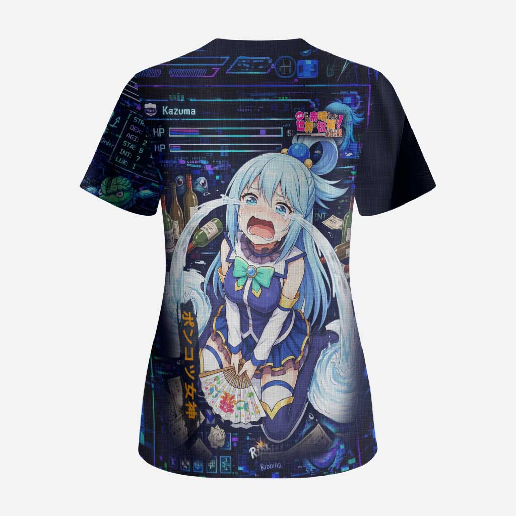 Aqua Axis Order High Priestess Scrub Top Retro Anime RPG Interface Style