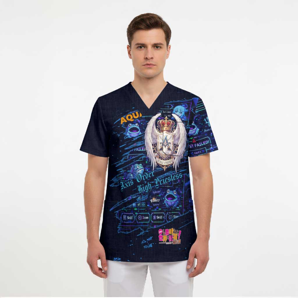 Aqua Axis Order High Priestess Scrub Top Retro Anime RPG Interface Style