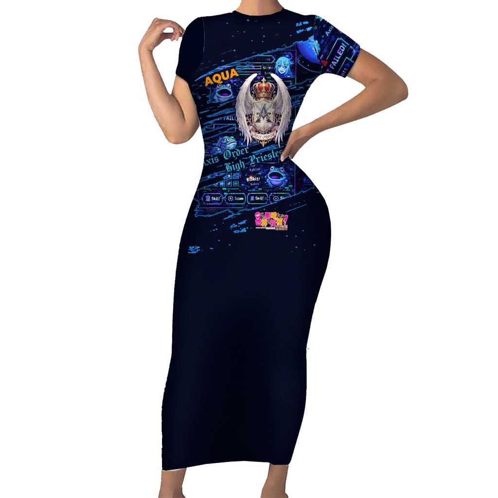 Aqua Axis Order High Priestess Short Sleeve Bodycon Dress Retro Anime RPG Interface Style