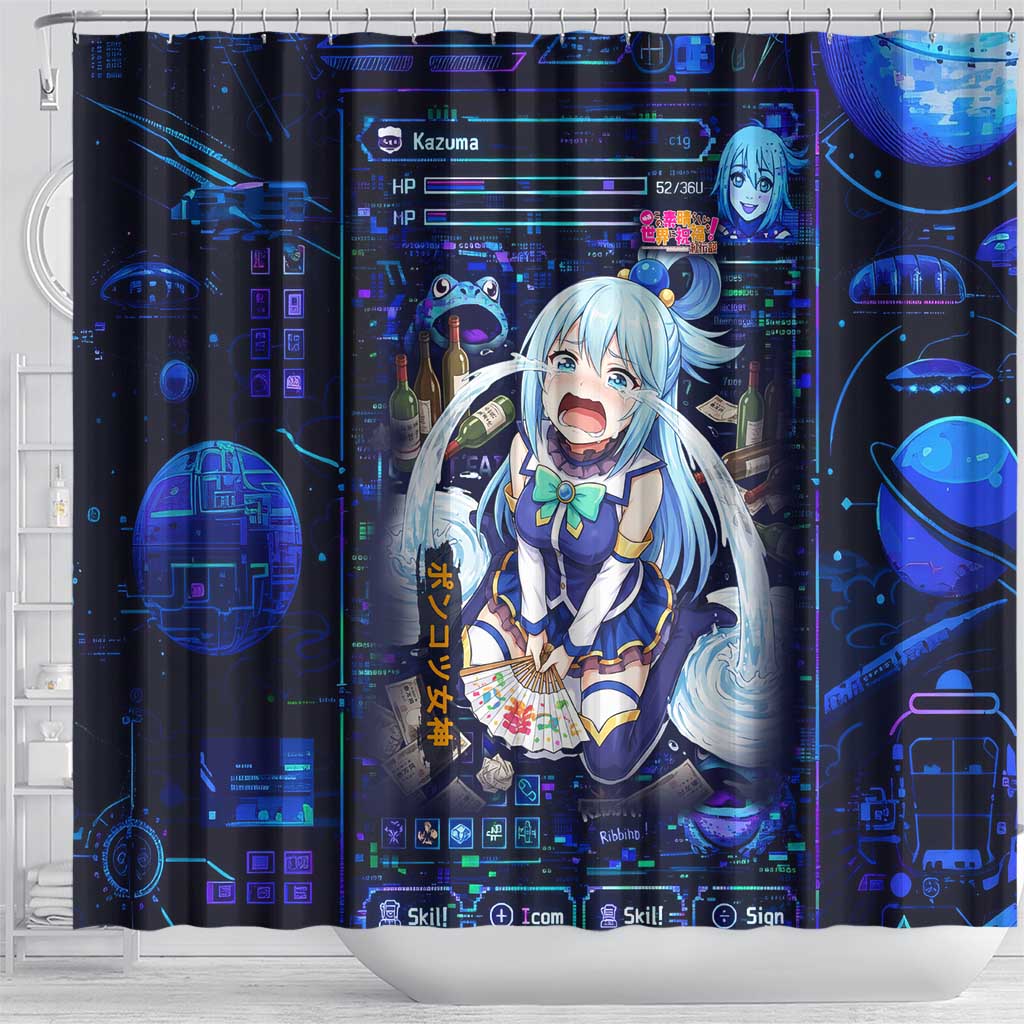 Aqua Axis Order High Priestess Shower Curtain Retro Anime RPG Interface Style